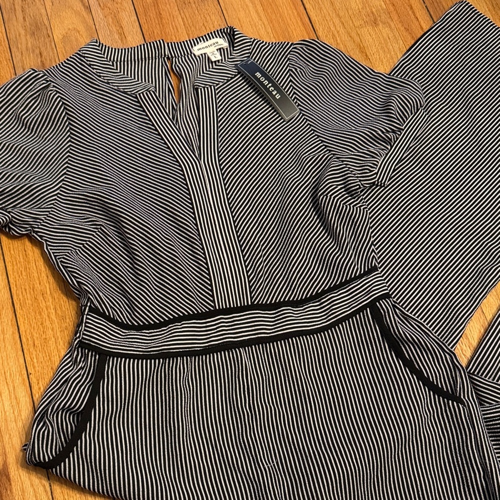 Monteau Jumper Women’s Black and White Striped Wide Leg Romper L